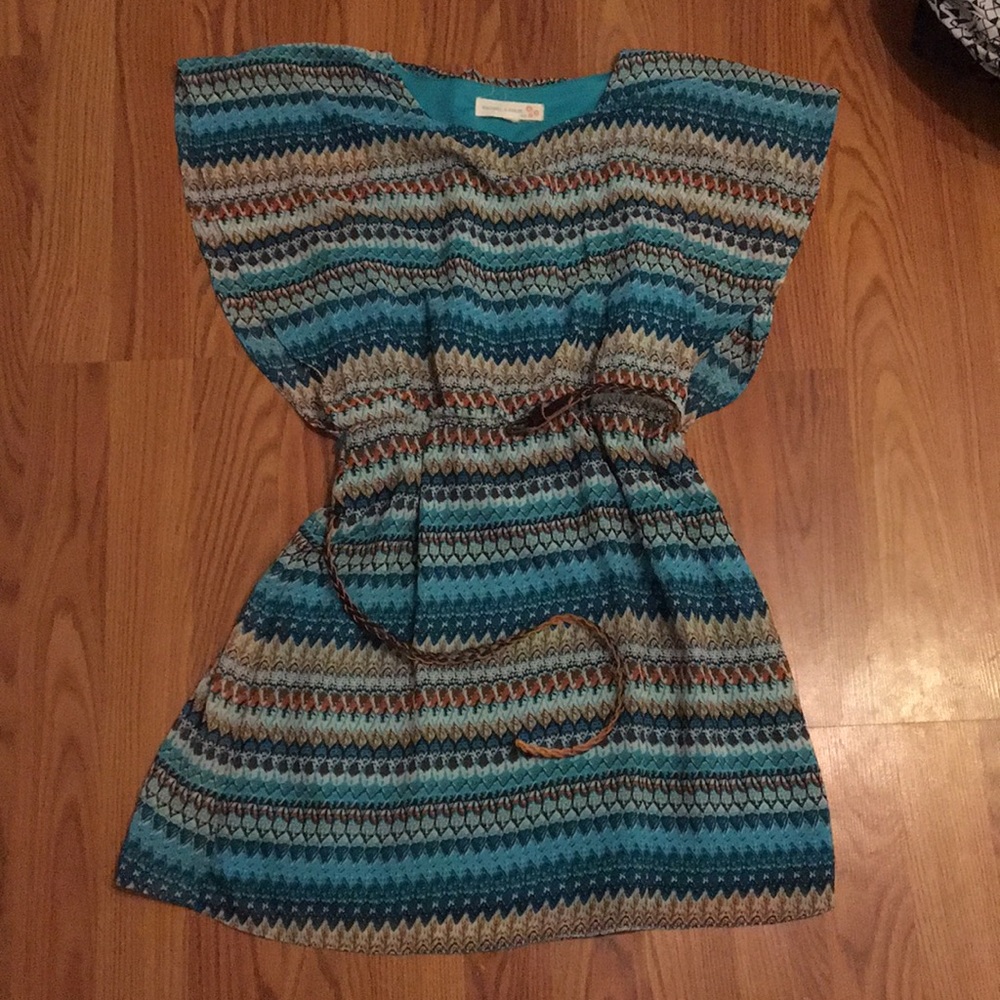 Patterned dress with braided belt